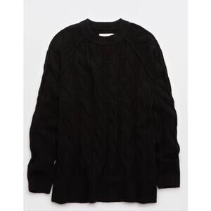 NWT aerie unREAL cable crew black sweater size Large